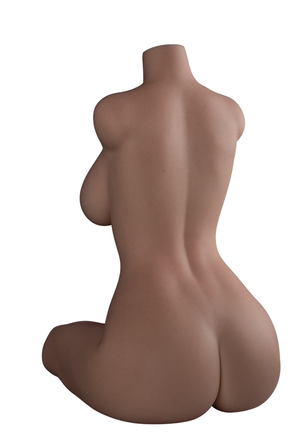 Talia 60cm C-cup fair-skin sex doll torso, seated rear studio view